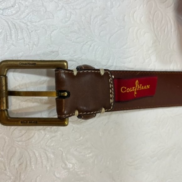 Cole Haan Men's Brown Stitched Leather Belt Size: 95/38 - Picture 4 of 11